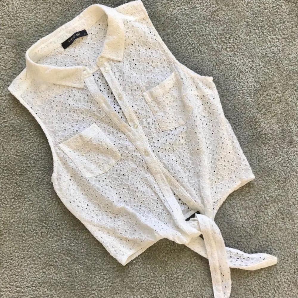 EUC Supertrash White Lace Cropped Blouse | Size 38
